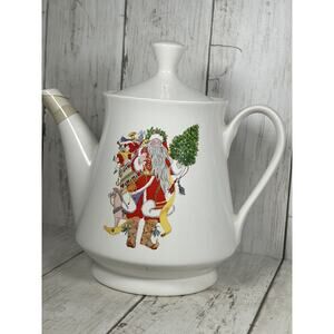 Old World SANTA CLAUS Christmas Coffee Tea Pot Hudson Department Store 1985